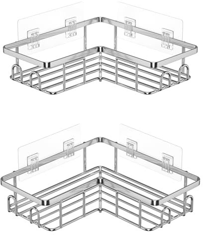 UUlioyer Estanteria Baño de Acero Inoxidable SUS304, Rinconera Ducha Sin Taladro, Bathroom Organizer, Estante Ducha para Almacenamiento Champú Gel, Plata (2 Piezas)