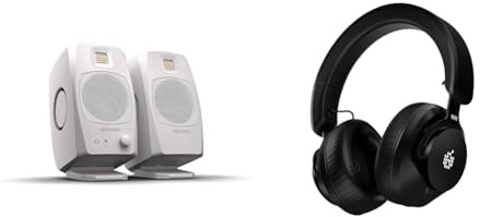 ADAM Audio D3V Active Desktop Monitoring System with USB-C Connection (Pair, White) H200 Closed-Back Headphones
