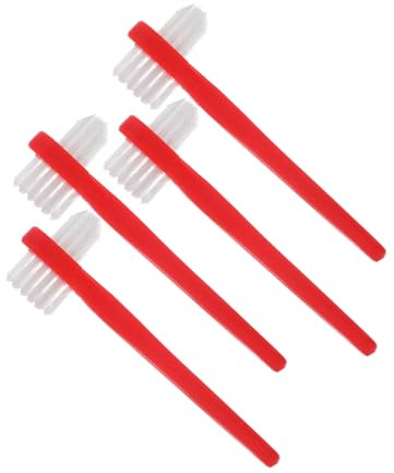 NULYLU Lot De 4 Brosses à Dents Pour Prothèses Dentaires Double Face, Petite Taille, Poils Fins, Nettoyage, Pour Adultes, Utilisation Quotidienne, Couleur Rouge
