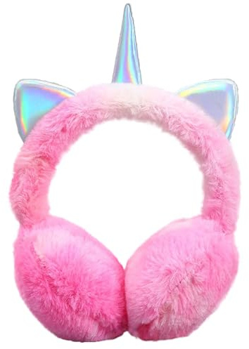 FIHDIOPO Ear Muffs Women Girls Unicorn Earmuffs Winter Accessories Fluffy Plush Adjustable Outdoor Thermal Ear Warmer Skiing Running Ears Covers Protector from Wind Cold Gift for Girl Ladies Pink
