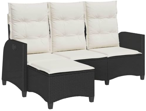 Gecheer Gartensofa mit Liegefunktion, Ecksofa, Gartenlounge Set Polyratta, Gartenmöbel Lounge Sofa, Kissen, L-Form, Schwarz, Poly Rattan