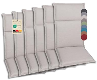 GO-DE Textil Bequeme und attraktive Polsterauflagen für Hochlehner-, Mittellehner- und Niederlehner-Gartenstühle (6er-Set, Uni beige, Hochlehner)