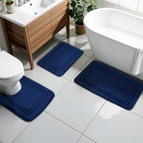 Mapille Tapis de Bain 3 Pièces, 50 x 80 cm, Tapis Microfibre sans Glissement Doux et Tapis de Salle de Bain en U, Tapis de Douche d'absorption d'eau, Lavable en Machine
