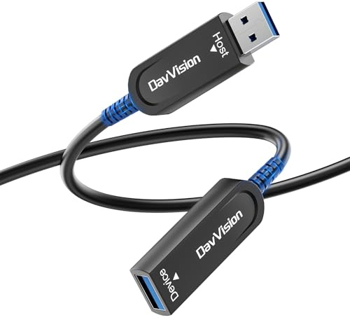 DavVision Cavo di prolunga USB 3.2 da 10 m, cavo USB in fibra ottica da 10 Gbps maschio a femmina, ultra lunga distanza per soluzioni aziendali, sorveglianza di sicurezza, VR/AR, videoconferenza