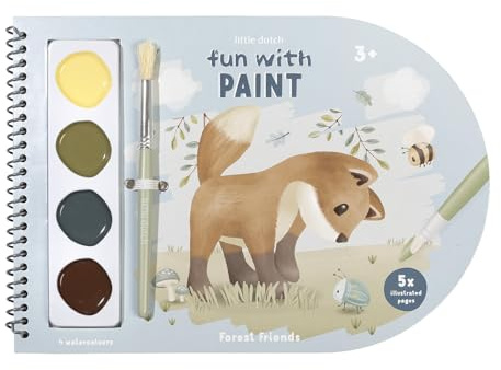 Little Dutch Malbuch mit Wasserfarbe und Pinsel für Kleinkinder mit Tier Motiven zum ausmalen und leere Seiten - Forest Friends
