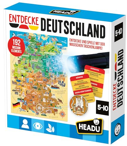 Headu Entdecke Deutschland Länderspiel Geografie Brettspiel ab 5 | Deutschland entdecken mit Puzzle, Aufgabenkarten und Sanduhr. Mit Pädagogen entwickelt, Made in Italy ab 5 Jahren