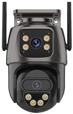 KVBRUI Telecamera IP Esterna 4G SIM Card 5K 10MP Telecamera PTZ WiFi Esterna a Doppio Schermo con monitoraggio Automatico e videosorveglianza di Sicurezza(US Plug,4G ADD 128G)