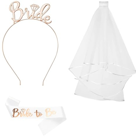 HcvGcm Schleier Braut, 3-teiliges Braut Accessoires Set mit Schleier für Brautschleier Tanz, Hochzeitszeremonien, Fotoshooting, Verlobung, Brautschleier Lang und Kurz