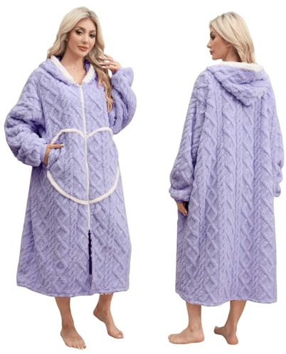 FEELJAM Coperta con maniche e cappuccio, coperta accogliente con cappuccio con cerniera e tasche, Lilla, Taglia unica