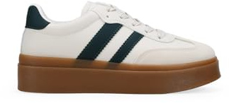 BOSANOVA Zapatillas de Plataforma para Mujer con Dos Tiras Laterales a Contraste y Doble Suela de Plataforma. Cierre Mediante Cordones Planos. Calzado para Mujer Beige 40
