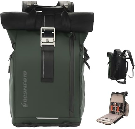 Besnfoto Kamerarucksack Wasserdicht, Fototasche Kameratasche für DSLR SLR spiegellose Kamera mit Laptopfach Stativhalter große Kapazität für Wandern Reisen Herren