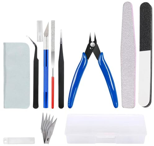 14 PCS Model Tools Kit with Storage Box - Hobby Building & Repair Set for Plastic Model Kits, Gundam, Car Models and Miniature Assembly