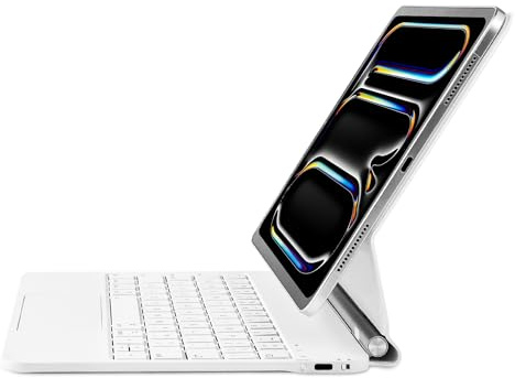 Seagtigau Funda con teclado Magic Keyboard QWERTZ para iPad Pro 13 pulgadas M4 2024, M5 2025, teclado magnético con Trackpad Multi-Touch, iluminada, Blanco