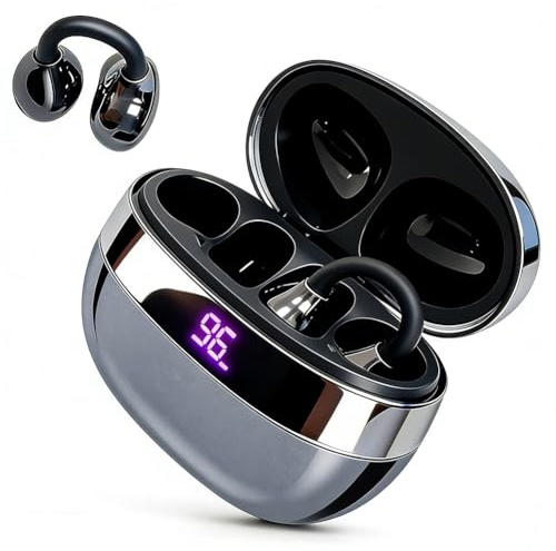 Caijin Clip-on Open-Ear Bluetooth-Kopfhörer Wireless,Bluetooth 6.0,60 Stunden Ultra-Lange Akkulaufzeit,Komfortabel & Schmerzfrei, Ideal für Sport, Büro & Fitness,Schwarz