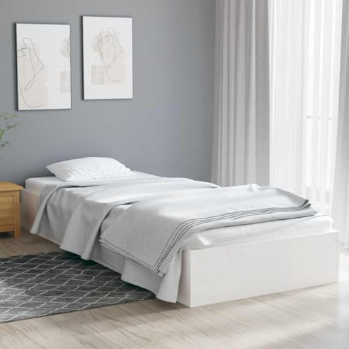 Hoopleep Massivholz Bettrahmen Weiß für 75x190 cm Matratze, Kiefernholz Einzelbett mit robusten Latten, stabile Plattform Basis, 2FT6 Small Single Schlafzimmer Möbel, kein Boxspring erforderlich