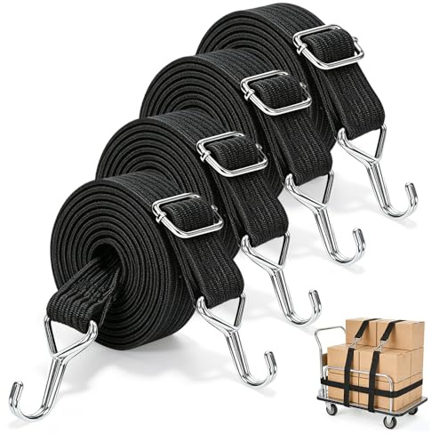Riisoyu 4 Stück Verstellbar Spanngummi mit Haken, 2m x 3cm Spanngurte Expander Mit Haken Gummi Expander Fahrrad Universal Gummiseile Gepäckspanner Breit für Gepäckträger Fahrrad Sackkarre Camping