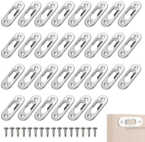Attache Cadre 30 Pièces Fixation Invisible Étagère, Fixation Meuble Suspendu, 42 mm x 15 mm Cintres de Trou de Serrure en Métal avec 60 Vis, pour Accrocher Mur Intérieur, Cabinet, Miroirs et Cadres Ph