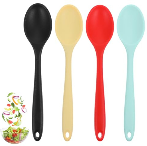 Classicseali 4PCS Silicone Spoons,4 Colors Mini Silicone Spoon | Heat Resistant 7.87'' Silicone Spoon Small, for Stirring, Baking & Mixing, Dishwasher Safe
