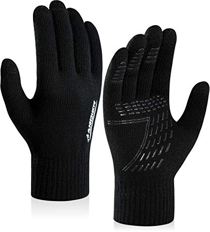 Coskefy Winter Knit Gloves - Touchscreen Thermal Wool Lined Texting Running Gloves for Men & Women