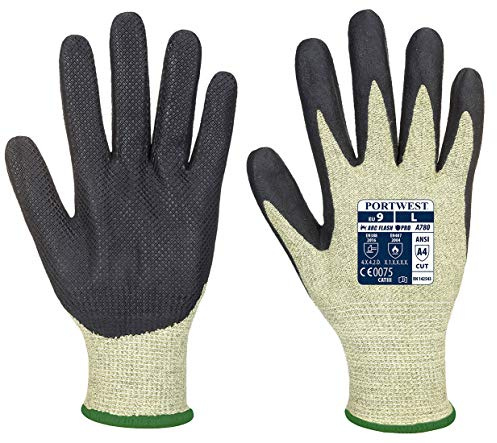 Portwest A780 FR Arc Cut D13 Level 2 Glove Flame Resistant Thermal 13 Gauge | Green/Black, Medium, EN 407, UKCA, EN ISO 21420 Dexterity 5, Regular Fit, Waterproof, Welding