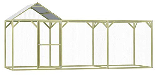 Festnight Outdoor Hühnerkäfig Hühnerhaus Freigehege Gefügelstall Voliere Hühnerstall Kleintierstall Gehege Freilauf Vogelkäfig mit Dach 4,5 x 1,5 x 2 m Imprägniertes Kiefernholz