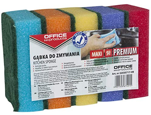 Office Products 22035717-99 Putzschwamm 5 Stück Maxi Premium Größe: 6,2 x 9,6 cm ± 2mm Spülschwamm Reinigungsschwamm Küche Küchenschwamm Zweiseitig Scheuerschwamm | Für Hartnäck