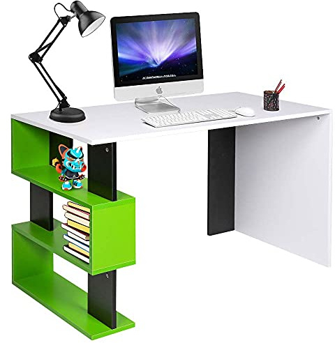 BAKAJI Scrivania con Libreria 3 Ripiani Tavolo da Lavoro Porta Pc Computer Struttura e Piano in Legno MDF Arredamento Casa Ufficio Cameretta Design Moderno Dimensioni 120 x 60 x 75 cm (Verde)