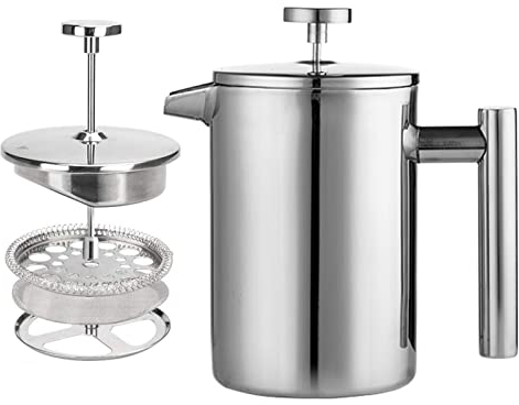 LTLWSH Cafetière à Piston en Acier Inoxydable,Isotherme French Press Acier Français Cafe Filtre à Thé Manual avec Filtre Cafetiere ​Isolation ​Thermique pour Maison, Bureau,800ml