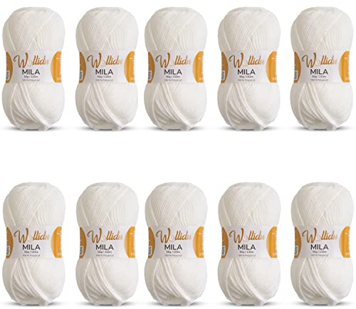 Wollidu Mila Garn zum Häkeln und Stricken 10 x 50g/133m Strickgarn 100% Polyacryl Häkelgarn Weiß