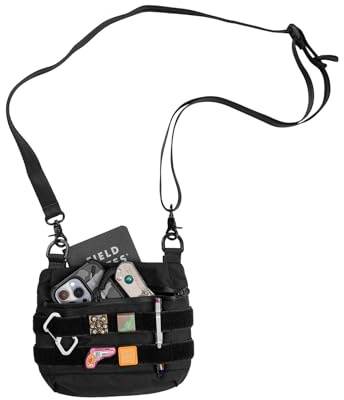 TACTICAL_GEEK Cache L2 EDC Sling Bag, 500D Nylon Crossbody Bag Organizer, Wasserdichter Reißverschluss EDC Molle Tasche, Rucksack, Umhängetasche für den Täglichen Wandertransport, Schwarz
