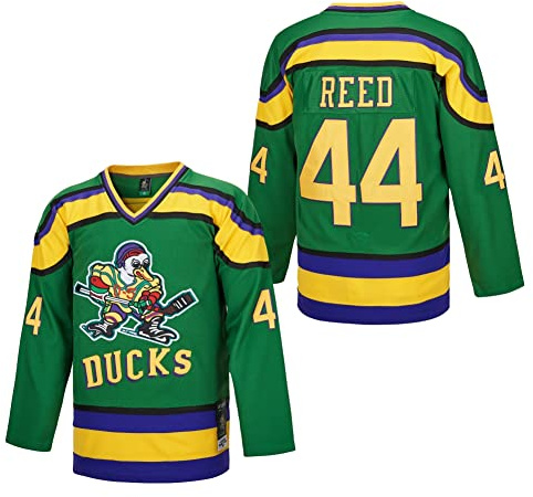 D-5 Men Mighty Ducks Jersey #33 Goldberg #66 Bombay #96 Conway #99 Banks Jersey,Movie Ice Hockey Jersey for Men S-XXXL, #44-Green, Medium