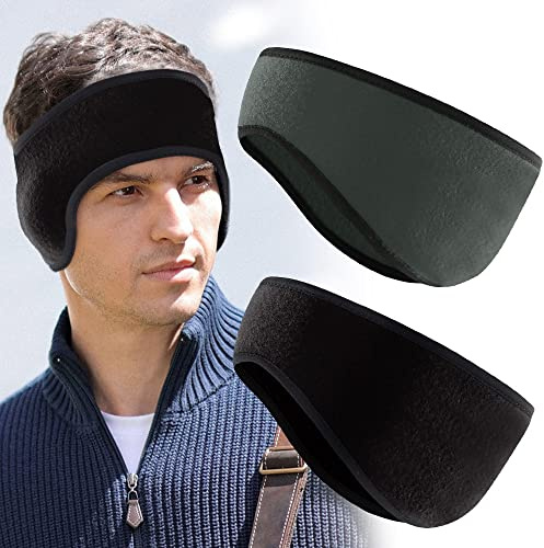 TANCUDER 2 PCS Diadema de Invierno de Vellón Diadema Deportiva de Invierno Cintas de Pelo Deportivas Invierno Diadema del Calentador de Orejas Bandas para Cabeza para Hombre y Mujer (Negro y Gris)
