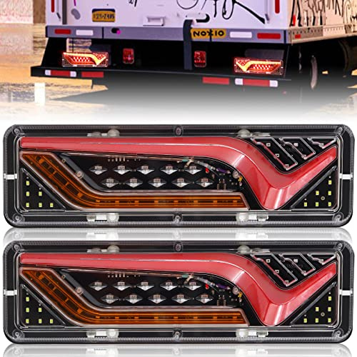 Ygmylandbb Feux arrière remorque & camion LED, clignotant séquentiel défilant, 5 fonctions en 1 (clignotant, stationnement, marche arrière, frein, position), 24V (V wind 24V)