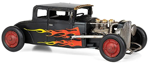 Moritz Blechmodell Rennwagen Hotrod 31 cm – Deko Retro Modellauto Nostalgie | Handbemalt mit Flammen-Dekor, detailreich, Vintage-Optik, Sammlerstück und Geschenkidee für Regal, Schreibtisch und Vitrine
