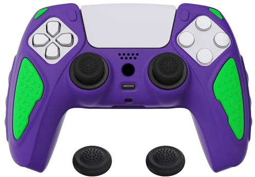 playvital Coque Manette pour ps5 Protection Accessoire pour ps5 Controller Cover Housse Silicone avec Capuchon Joystick,Édition Chevalier-Néon Genesis Violet & Vert