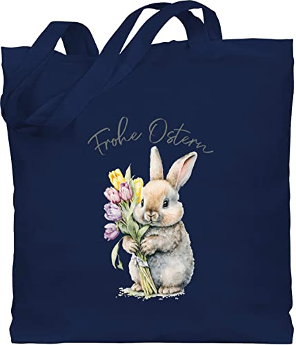 Baumwolltasche - Ostergeschenk - Frohe Ostern süßer Osterhase Tulpen I Oster Hase - Unisize - Navy Blau - jutebeutel osterhasentasche ostermotiv hasi stofftaschen osterngeschenke ostergeschenke