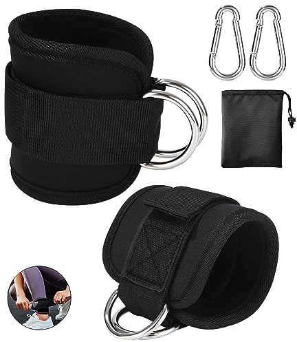 2 Piezas Tobilleras Poleas Gym, Tobillera para Polea con Acolchado, Ajustable Correas Tobillos, Tobillera Deportiva Gym para Cable De Maquinas Fitness, Accesorios para Gym
