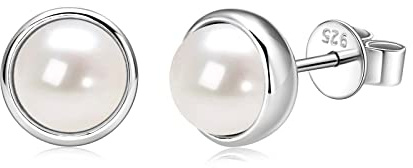 DENGGUANG Sterling Silver Pearl Earrings 14K Gold Plated Handpicked 7mm Freshwater Cultured Small Pearls Stud Hypoallergenic Jewelry for Women Men