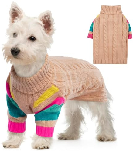 OUOBOB HundPullover, kleine HundPullover für Hunde Mädchen Jungen, Turtleneck Pullover Winter Grüner Welpen Pullover, Weihnachtshund Outfits, Haustier Sweatshirt Bekleidung Strickwaren, Chihuahua XS