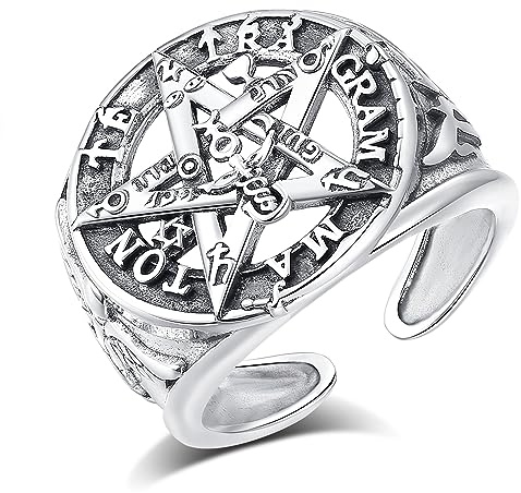AEONSLOVE Drachen Ringe Silber 925 für Herren Damen, Wikinger Runen Vegvisir/Gothic Totenkopf Ring Verstellbar, Schlange Obsidian/Tetragrammaton Pentagramm/Wolf Offener Ring Vintage