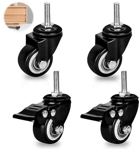 Nizirioo Lot de 4 roulettes silencieuses pour meubles : roulettes lourdes 2 avec frein et 2 sans freins, roulettes de transport M8 pour appareils, roulettes pivotantes pour meubles, table, établi