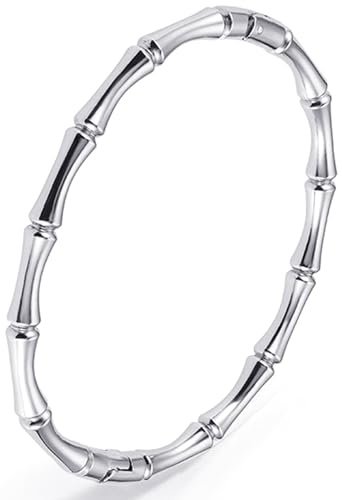 Tidefire Stainless Steel Bamboo Design Bracelet Titanium Steel Bangle (Bamboo Silver)