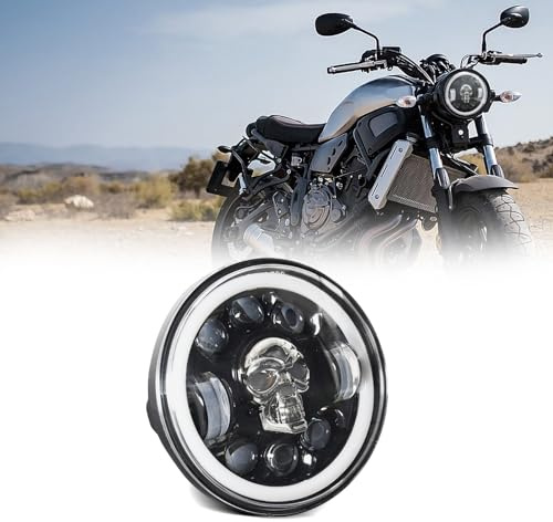 Shkalacar 1 Pièces Phare Auto Moto LED,5,75 Pouces à Motif de Crâne Phare LED Lentilles Angel Eyesavec Clignotant de Faisceau Haut/Bas DRL et Lumière Oculaire d'angle Coloré