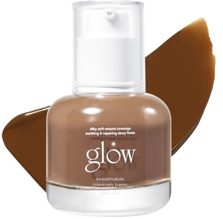 glow breathable blemish balm #brown, deep-coverage bb cream & tinted moisturizer, skincare-like finish with green tea leaf water infusion, healthy radiant, non-comedogenic, 1 fl oz