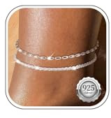 Kenivira Fotlänk i silver, för kvinnor, S925 silverpläterade läckra ankelkedjor i lager, vattentäta, för kvinnor, justerbara, large, Silver, Cubic Zirconia
