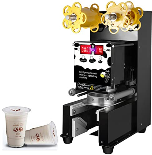 JINGEDD Machine à sceller Les Tasses entièrement Automatique 450 W Machine à sceller Les Tasses à thé à Bulles pour Tasses en Plastique et Papier 90/95 mm 400-600 Tasses/Heure,Black
