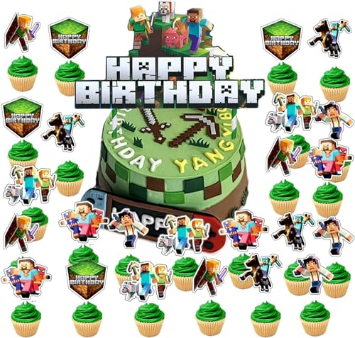 25pcs Cake Decorations, 1 Large Happy Birthday Topper Toppers Happy Birthday for Kids