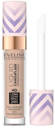 Eveline Cosmetics Liquid Camouflage Wasserdichter Concealer mit Hyaluronsäure - Flüssige Tarnung, Farbton 06 | Lang anhaltende, feuchtigkeitsspendende und hautnährende Abdeckung