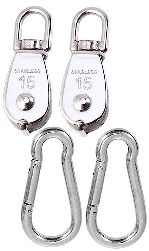 iplusmile 4 Stück Edelstahl Riemenscheibe mit M8 Federschnalle Drehbar Korrosionsbeständig für Umrollen für Seile 4mm Hebeseilzug