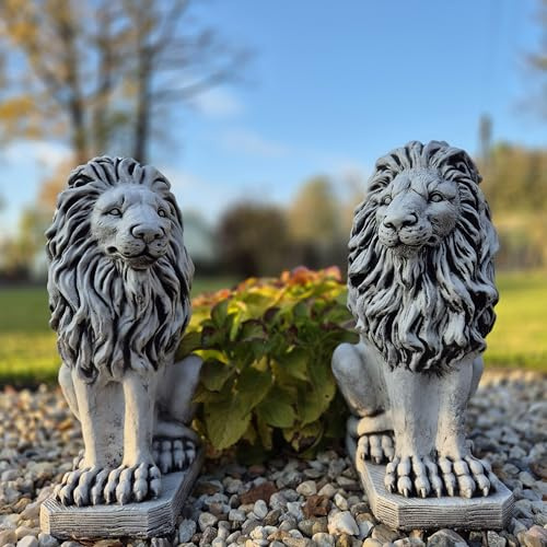 FABRIQ Groß Löwen Figur, Set 2 x löwe Figur, Steinfigur, 53 cm, Shwarz, Wetterfest, 78 kg, für Tor und Grundstück, frostsicher aus Steinguss für Außenbereich (SCHWARZ)